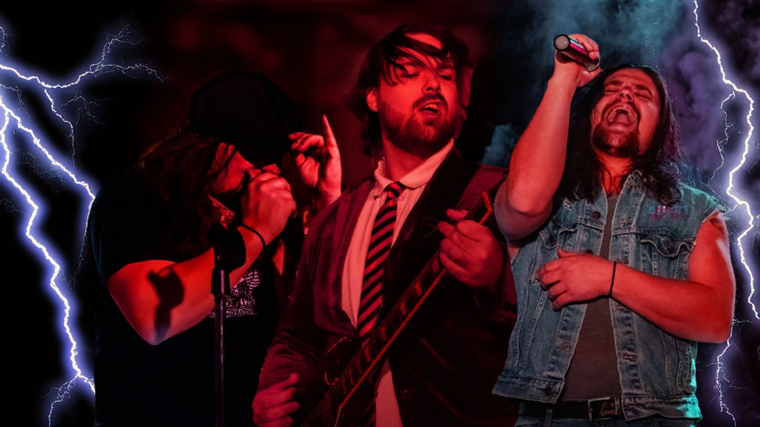 AC/DC ERAS performance collage with lightning